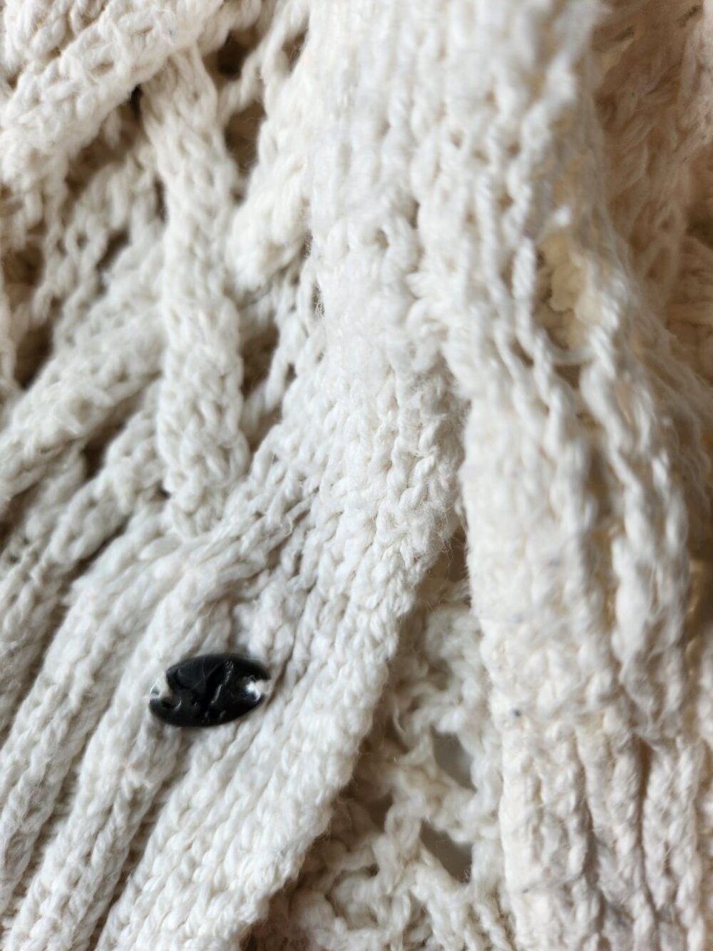 American Eagle Ivory Open Knit Cable Crochet Sweater Size M‎ 100% Cotton - Picture 6 of 10